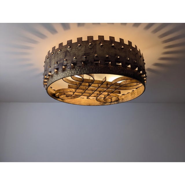 Mid-Century Brutalist Ceiling Lamp in Gilded Wrought Iron, 1940s For Sale - Image 12 of 12