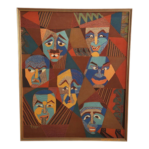 "Faces" - Batik Print by Javanese Artist F. Agus Mudjono - 1980