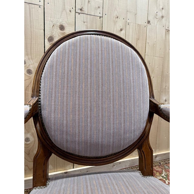 Louis XVI Cabriolet Armchairs with Medallion Backs, 1950s, Set of 2 For Sale - Image 3 of 8