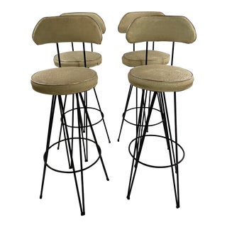 Mid Century Modern Federick Weinburg Style Hairpin Swivel Stools- Set of 4 For Sale