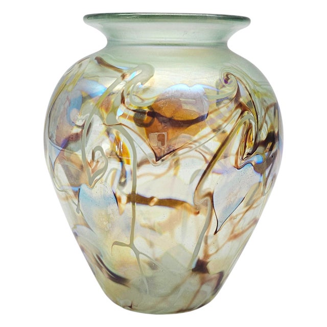 Don Richardson Carlson Art Glass Iridescent Hearts & Vines Vase 5.75" For Sale - Image 9 of 11