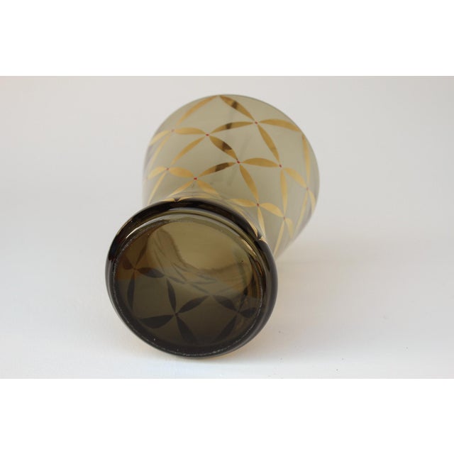 Mid-Century Smoked Glass Vase with Gold Decoration, 1950s For Sale - Image 10 of 13