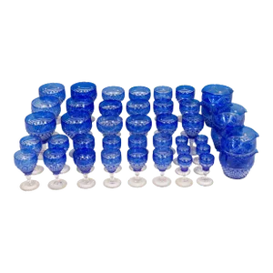 Victorian Blue Cut To Clear Crystal Stemware - 60 Pieces