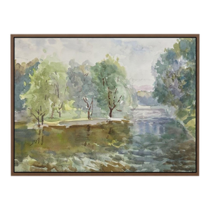 "By the Waterfront" Original Impressionist Nature Landscape Watercolor on Paper Painting Art by Anna Novick, Framed