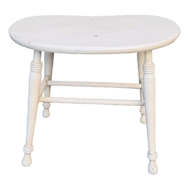 Vintage 1930s Painted Oak Wood Kidney Shaped Stool For Sale