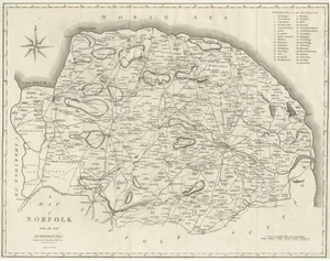 Large Antique County Map of Norfolk, 1805