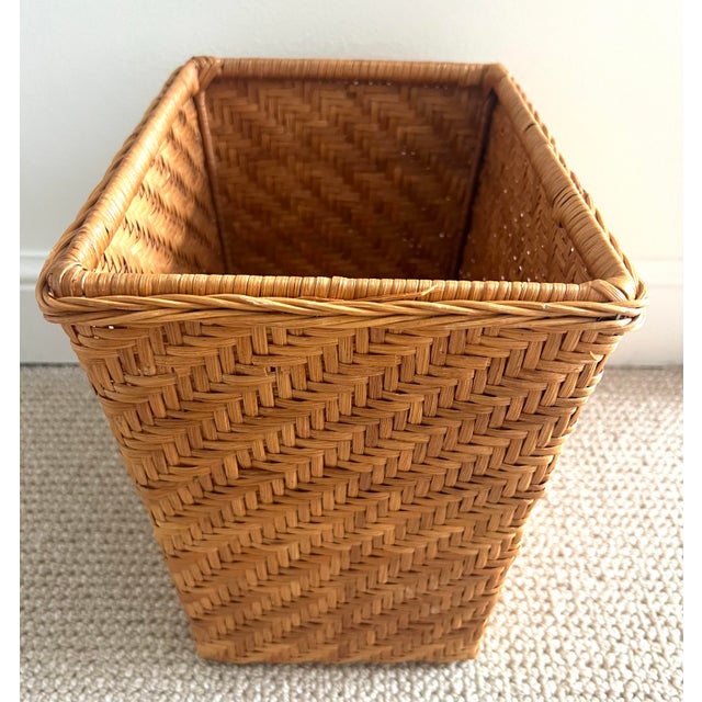 Mid Century Woven Rattan Wastebasket For Sale - Image 4 of 10