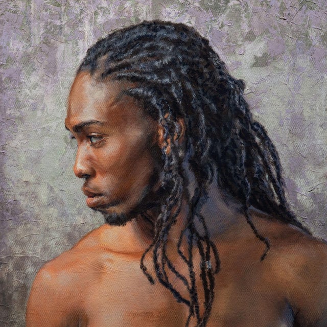 Reflection by Dave Seeley | Oil on canvas on panel Portrait of a man with dreadlocks. For Sale - Image 4 of 5