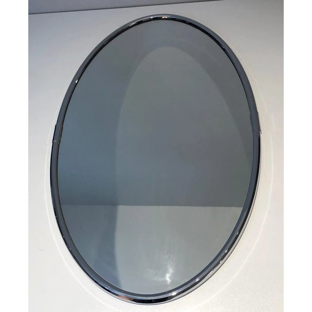 1970s Art Deco Style Chromed Oval Mirror For Sale - Image 6 of 13