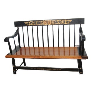 Hitchcock Black Farmhouse Bench Signed Designer For Sale
