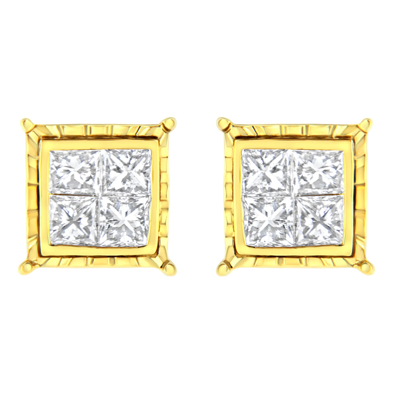 14K Yellow Gold 1.0 Cttw Invisible Set Princess-Cut Diamond Composite 8 ...