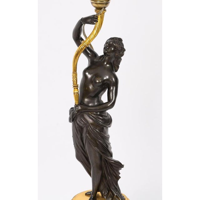 Antique French Bronze and Ormolu Two Light Candelabra, Set of 2 For Sale - Image 5 of 18
