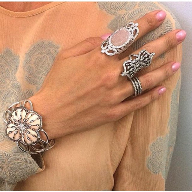 Miriam Salat Pastel Pink Baroque Ring In Sterling Silver & White Topaz For Sale - Image 18 of 18