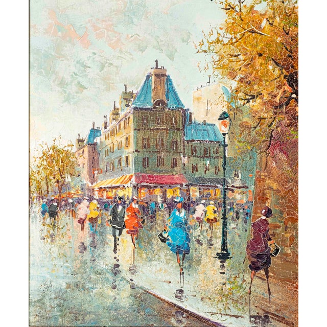 Vintage Parisian Boulevard Oil Painting by Rocco in Ornate Gilt Frame For Sale - Image 6 of 16