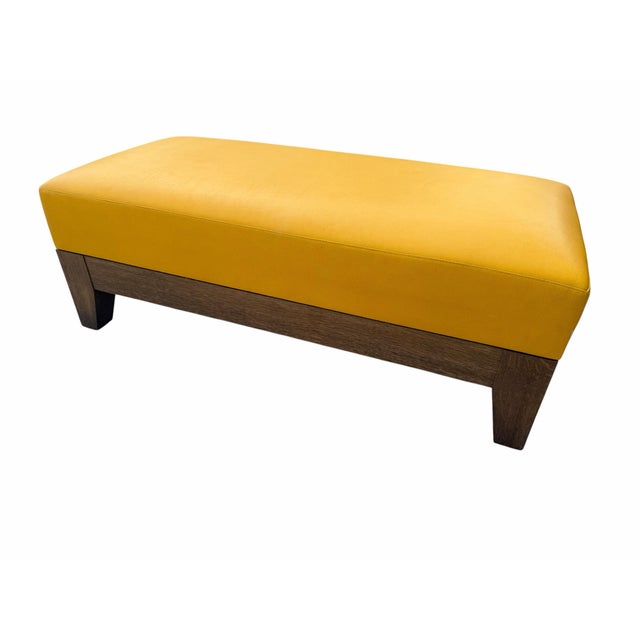 Vintage Philippe Hurel Paris Yellow Leather Upholstered Luxury Bench READ Light cosmetic wear on top see pics 48x21.5x17in