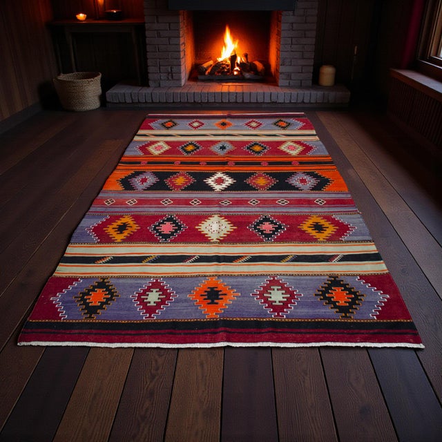 Farmhouse 1960s Handwoven Turkish Rug Kilim Tribal Colorful Rug Living Room Decor - 6′1″ X 10′3″ For Sale - Image 3 of 16