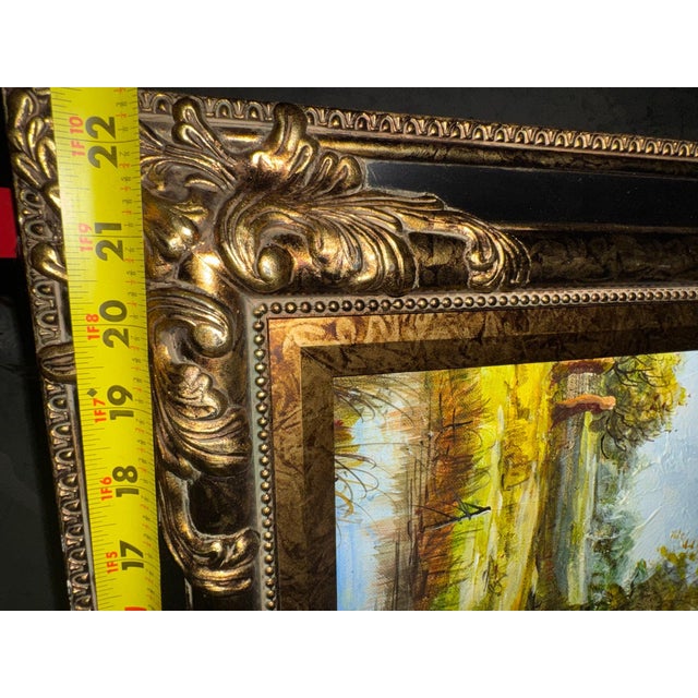 Mid 20th Century Original Oil on Canvas Autumn Landscape With Red-Roofed Barn, Gilt Frame For Sale - Image 5 of 6