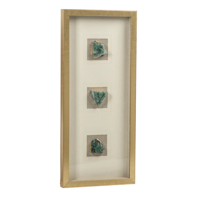 Gold Framed 3-Pc Emerald Crystal Wall Decor For Sale