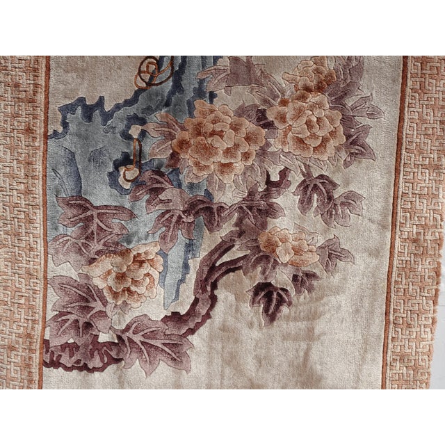 Vintage Chinese Wall Hanging Rug Tapestry 'Hawk Sitting on a Tree Limb' Signed For Sale In Los Angeles - Image 6 of 13