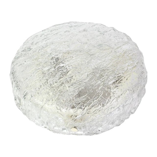 Big Round Murano Ice Glass Flush Mount from Kaiser, Germany, 1970s For Sale