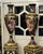 Metal Sevres-Style Midnight Blue Porcelain Vase on Pedestal With Gold Leaf Details & French Court Scenes For Sale - Image 7 of 9