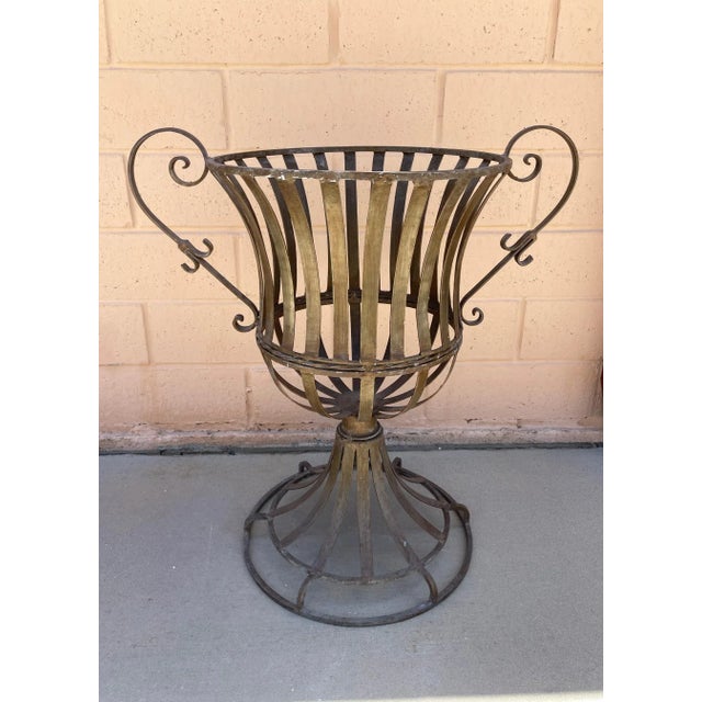 Gray Vintage Wrought Iron Indoor/Outdoor Garden Urn For Sale - Image 8 of 8