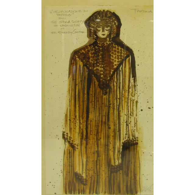 Kristen Haugen Framed 1973 The Opera Society of Washington at the Kennedy Center Costume Sketch Measures 13 1/4" wide, 19...