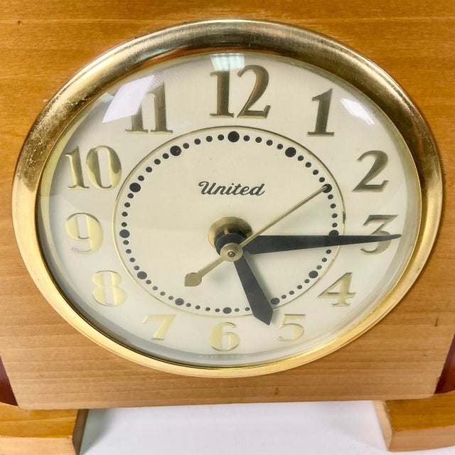 1940s Vintage Art Deco Arts & Crafts Boho Chic Wood Tabletop Clock For Sale - Image 12 of 13