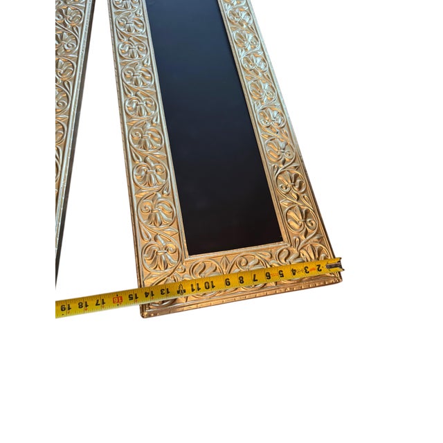Metal Vintage Ornate Embossed Gold Metal/Tin Framed Chalkboard Signs, Lot of 2 For Sale - Image 7 of 8