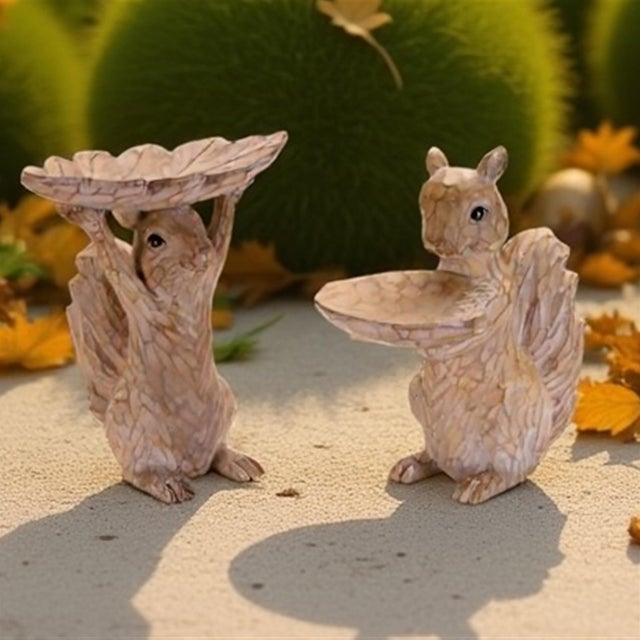 Plastic Woodland Squirrel Resin Bird Feeder Set (Set of 2) For Sale - Image 7 of 7