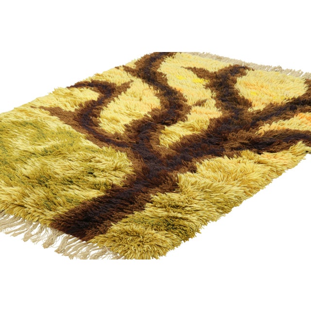 Rug & Kilim Vintage Swedish Rya Rug in Yellow and Brown With Tree Pictorial | Rug & Kilim For Sale - Image 4 of 8