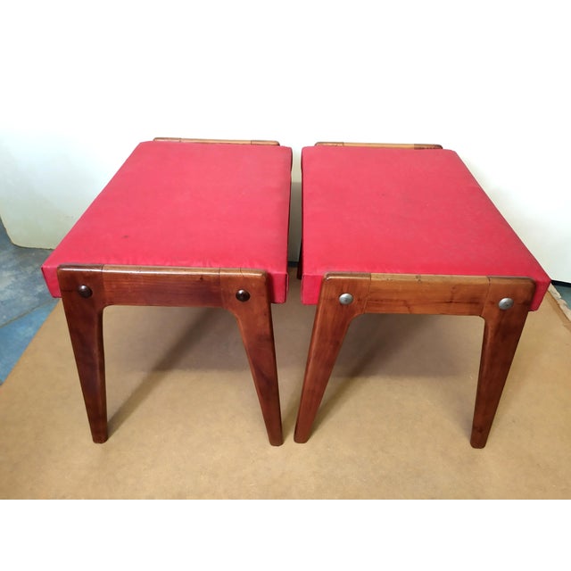 Vintage Red Beech Poufs, Italy, 1940s, Set of 2 For Sale - Image 9 of 9