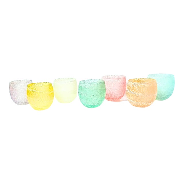 Pastel Mid-Century Spaghetti Lowball Glasses- Set of 6 For Sale