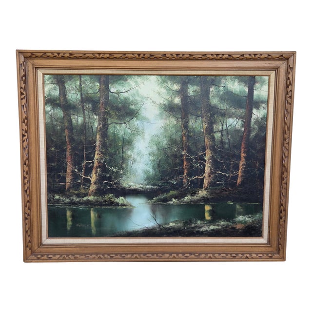 Mid-Century Robert Wollinger Oil on Canvas Forest Landscape Painting For Sale