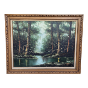 Mid-Century Robert Wollinger Oil on Canvas Forest Landscape Painting