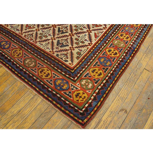 1890s Ivory Tribal Diamond Antique Caucasian Kazak Rug 4'8" X 8' Handknotted Wool Carpet For Sale In New York - Image 6 of 6