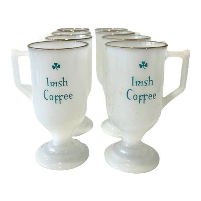 Early 20th Century Milk Glass Irish Coffee Mugs, Set of 8 For Sale