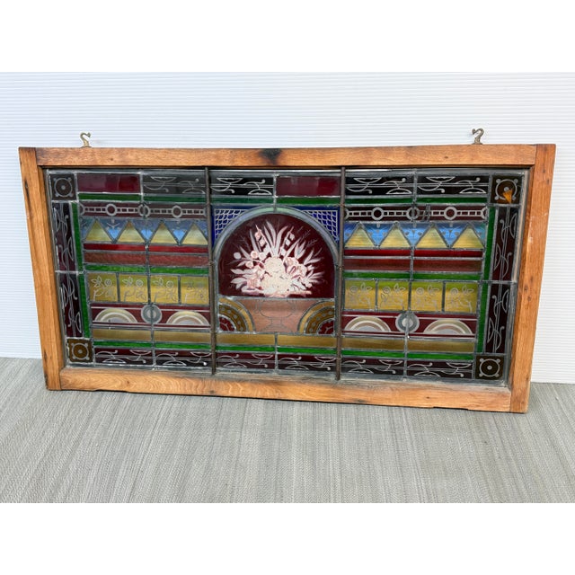 Late 20th Century Vintage Stained Glass Window Panel For Sale - Image 5 of 12