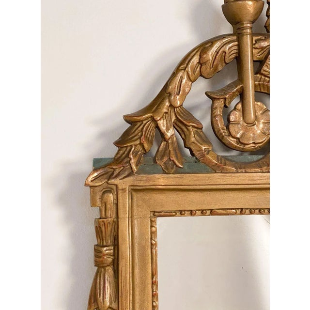 1920s Giltwood Louis XVI Style Mirror With Green Accents, Circa 1920 For Sale - Image 5 of 6