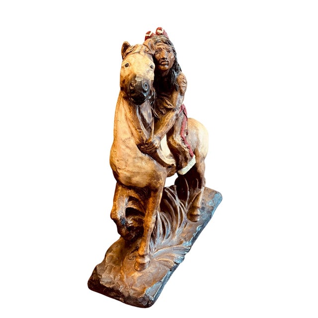 Sculpture Materials Vintage Native American Warrior on Horseback Figure For Sale - Image 7 of 11