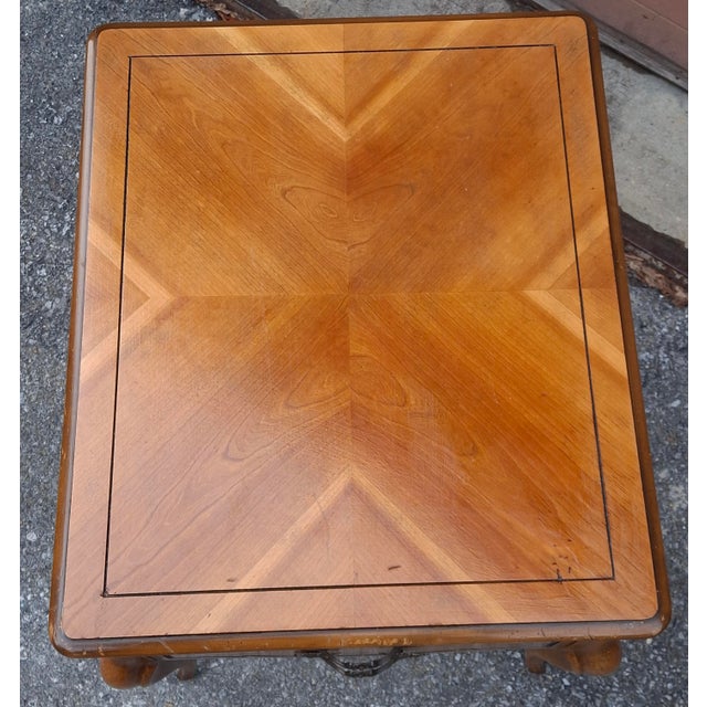 Mid 20th Century Weiman Mid Century Provincial Bookmatched Top Fruitwood Side Table For Sale - Image 9 of 15