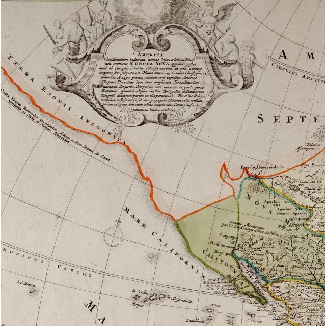 Sculpture Materials North and South America: An 18th Century Hand-Colored Map by Johann Homann, 1720 For Sale - Image 7 of 7