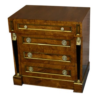 Vintage Italian Petite Four Drawer Empire Style Bachelors Chest W/Brass For Sale