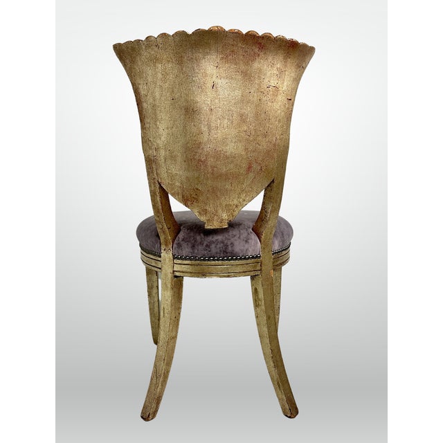 1980s Harris Marcus Vintage Shell Back Silver Leaf Chairs With Lilac Velvet - a Pair For Sale In Greensboro - Image 6 of 12