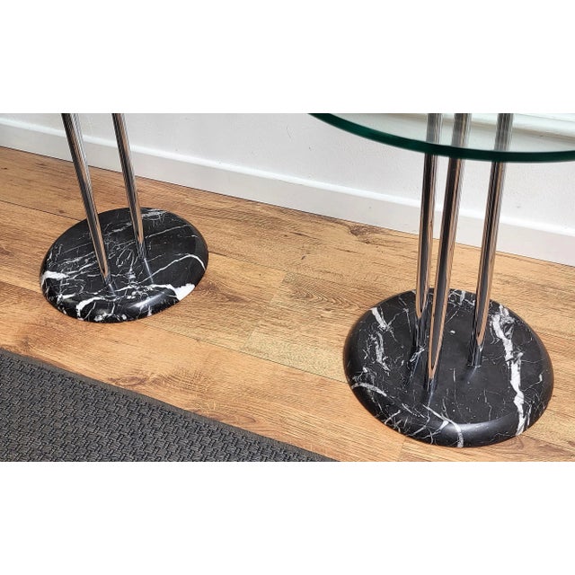 Glass Italian Black Marble & Metal Side Tables or Nightstands with Glass Tops, 1990s, Set of 2 For Sale - Image 7 of 9