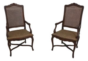 Pair French Louis XV Cheetah Print Cane Back Armchairs