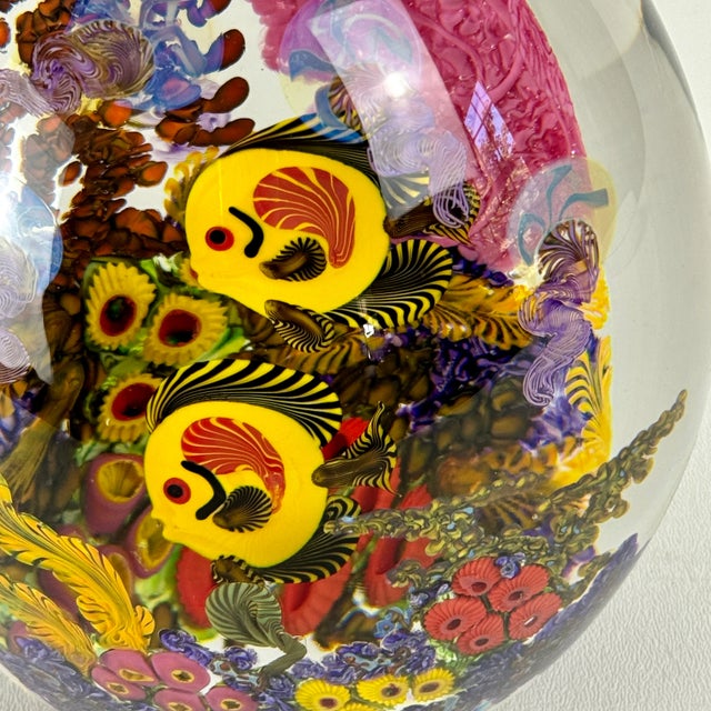 Glass Chris Heilman Egg Shaped Art Glass Aquarium From 'Coral Reef' Series With Butterfly Fish For Sale - Image 7 of 12
