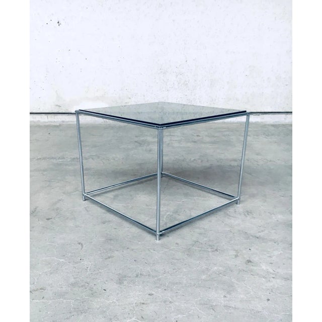 Metal Sleek Design Metal & Fumé Glass Square Side Table, 1970s For Sale - Image 7 of 13