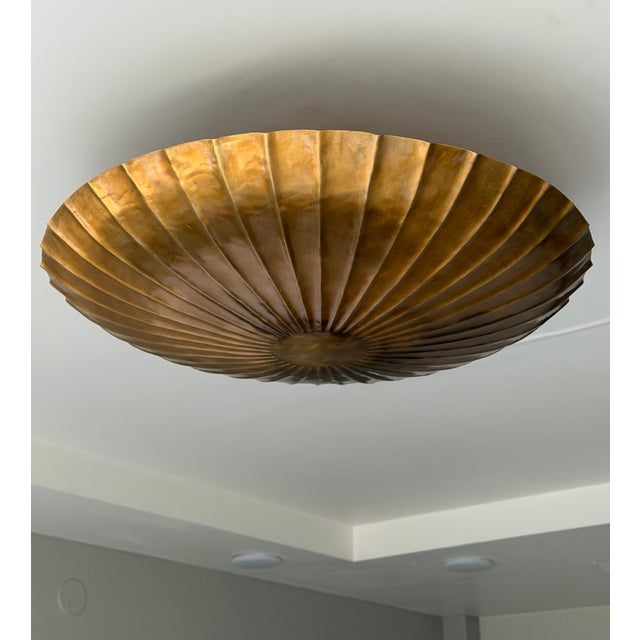 Brass Handmade Brass Flush Mount Ceiling Light, Raw Brass Scalloped Fixture for Bedroom, Hallway & Living Room For Sale - Image 8 of 14