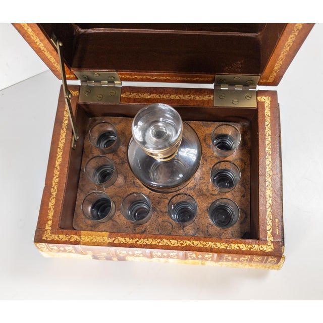 Mid-Century French Faux Leather Book Decanter Tantalus Bar Set For Sale - Image 10 of 12